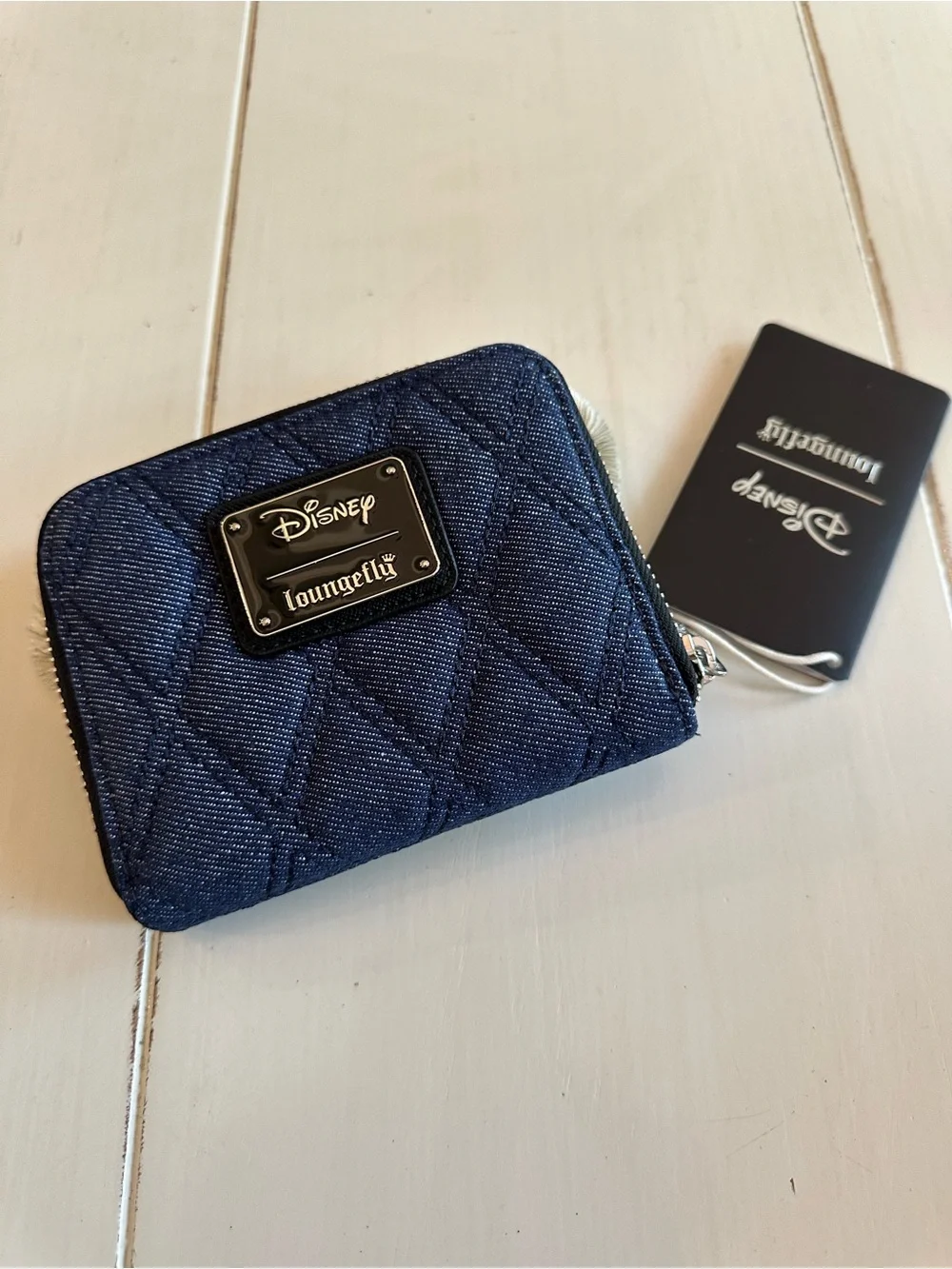Loungefly Denim Quilted Minnie Wallet with Black Bow